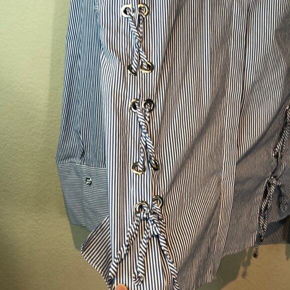 Topshop Striped Lace Up Poplin Button Down Shirt - Picture 11 of 12